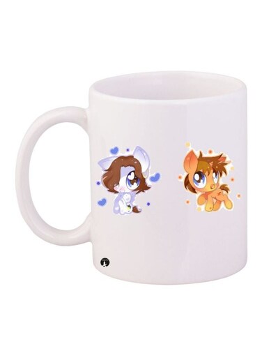 Cartoon Printed Coffee Mug White/Purple/Brown