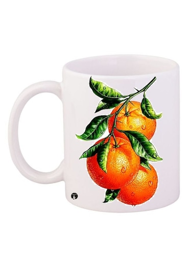 Oranges Printed Coffee Mug White/Orange/Green 11ounce