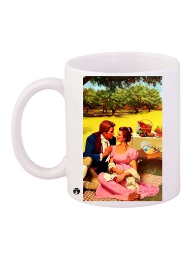Couple Printed Coffee Mug White/Pink/Green 11ounce