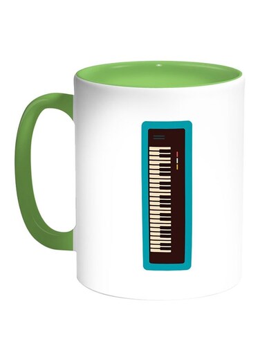 Musical Instrument Piano Printed Coffee Mug White/Green 11ounce