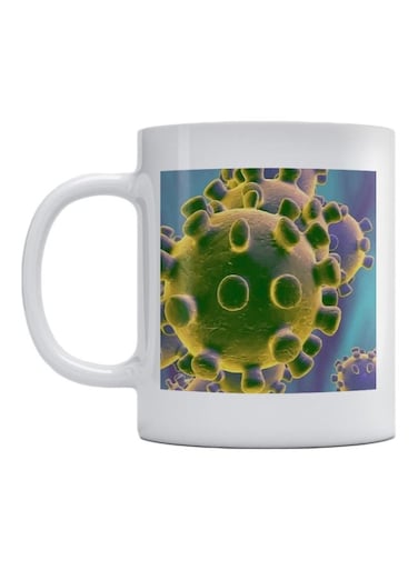 Corona Virus Printed Ceramic Mug White/Blue/Green