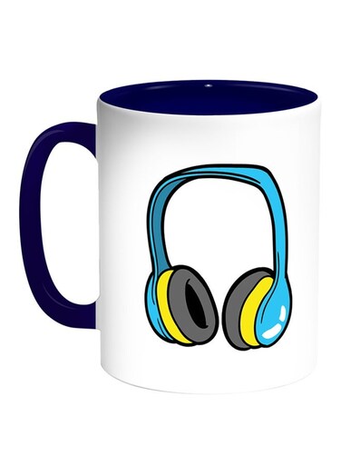 Headphone Printed Coffee Mug White/Blue 11ounce