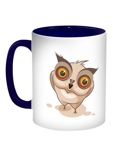Cartoon Drawings Owl Printed Coffee Mug Blue/White/Brown
