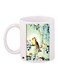 Bird Printed Coffee Mug White/Yellow/Green 11ounce