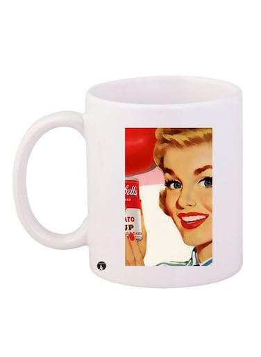 Printed Coffee Mug White/Beige/Red 11ounce