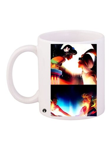 Cartoon Printed Coffee Mug White/Black/Blue 11ounce