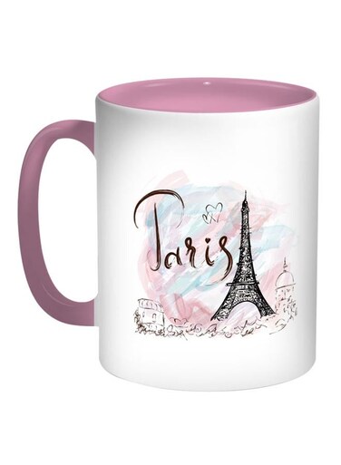 Eiffel Tower Printed Coffee Mug Pink/White/Brown 11ounce