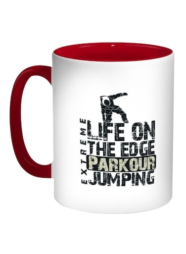 Life on the Edge Jumping Printed Coffee Mug White/Red 11ounce