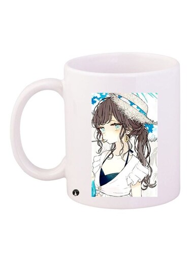 Anime Girl Printed Coffee Mug White/Grey/Blue 11ounce