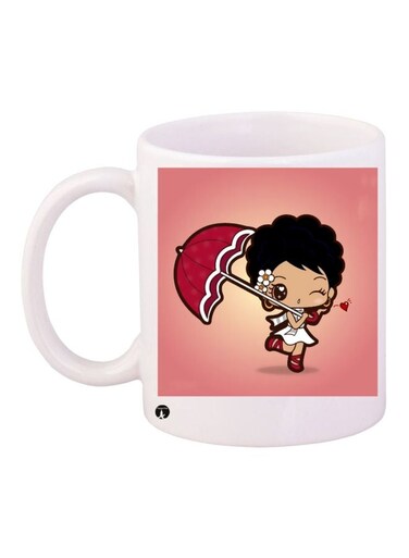 Cartoon Printed Coffee Mug White/Pink/Black 11ounce
