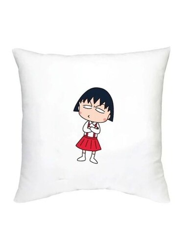 Chibi Maruko Chan Character Printed Cushion White/Black/Red 16x16inch