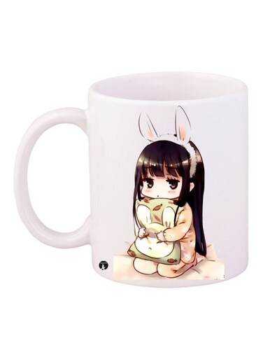 Cartoon Girl Printed Coffee Mug White/Beige/Black 11ounce