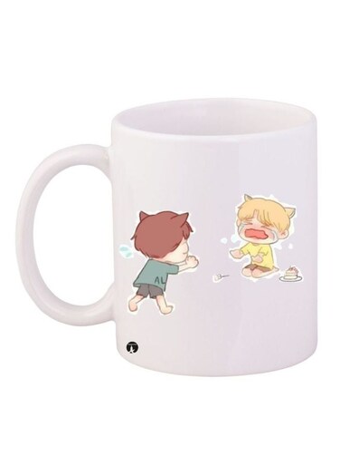 Cartoon Printed Coffee Mug White/Beige/Yellow 11ounce