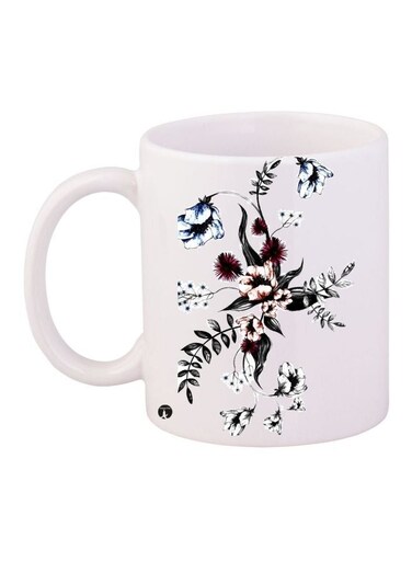 Floral Printed Coffee Mug White/Blue/Black 11ounce