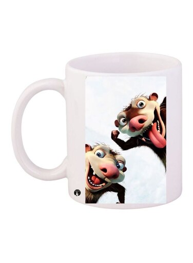 Cartoon Printed Coffee Mug White/Pink/Brown 11ounce