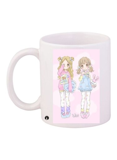 Anime Printed Coffee Mug White/Pink/Blue 11ounce