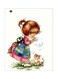 Girl And Kitty Printed Decorative Plate White/Brown/Green 20x15cm