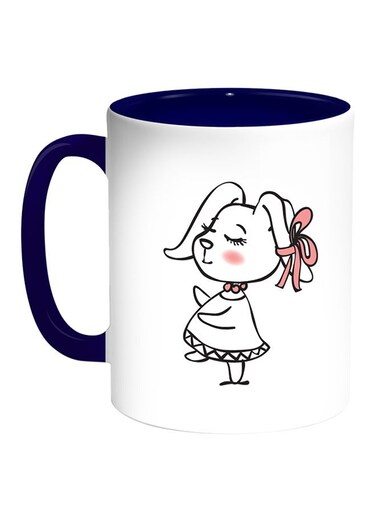 Cartoon Drawings - Rabbits Printed Coffee Mug White/Blue 11ounce
