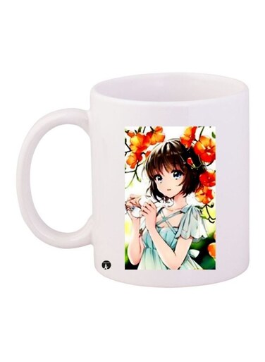 Anime Girl Printed Coffee Mug White/Green/Orange 11ounce