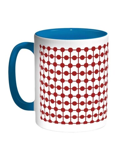 Decorative Lines And Circles Printed Coffee Mug Blue/White/Red 325ml