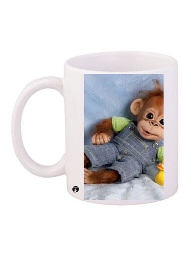 Monkey Wearing Pants Coffee Mug White/Blue/Brown 11ounce