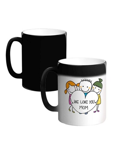 We Love You Mom Printed Ceramic Magic Coffee Mug Blue/White/Black 12ounce
