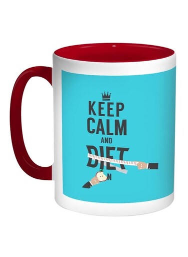 Keep Calm And Diet Printed Coffee Mug Blue/White/Red 11ounce