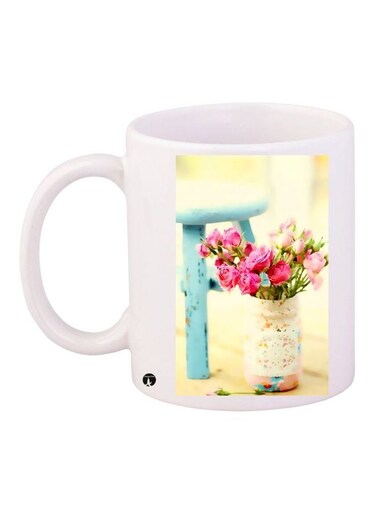 Flower Printed Coffee Mug White/Beige/Pink 11ounce