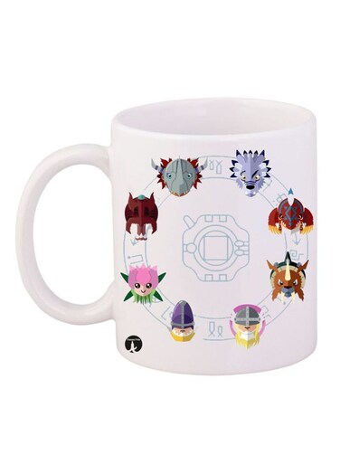 Digimon Printed Mug White/Brown/Yellow 12ounce
