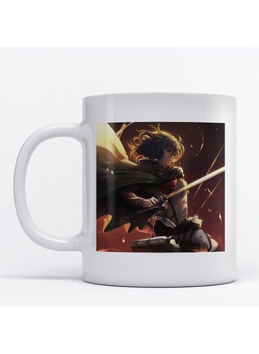Attak On Titan Anime Printed Mug White/Brown/Red 9.2x7.7cm