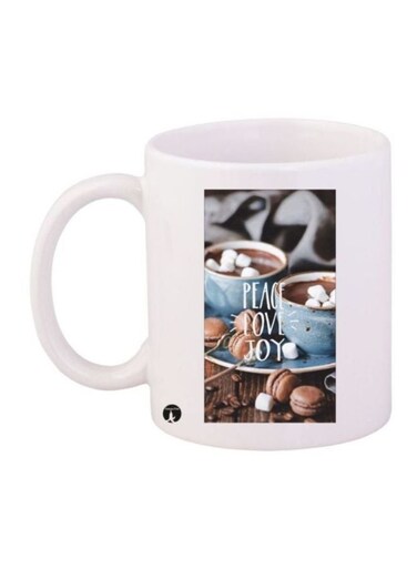 Peace Love Joy Printed Coffee Mug White/Blue/Brown