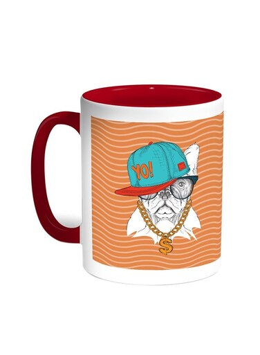 Cartoon Drawing - Dog Printed Coffee Mug Red/White 11ounce