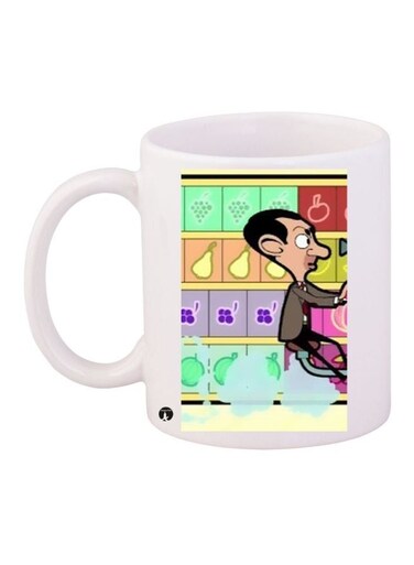 Cartoon Girl Printed Coffee Mug White/Pink/Brown 11ounce