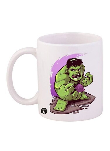 Durable Heat-Resistant Thick Wall Designed Ergonomic Handled The Hulk Printed Mug White/Green/Purple 11ounce