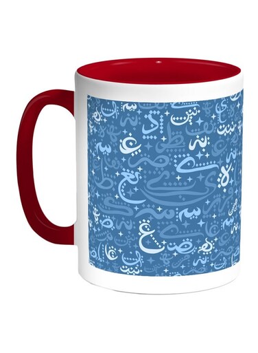 Arabic Letters Printed Coffee Mug Red/White/Blue 11ounce