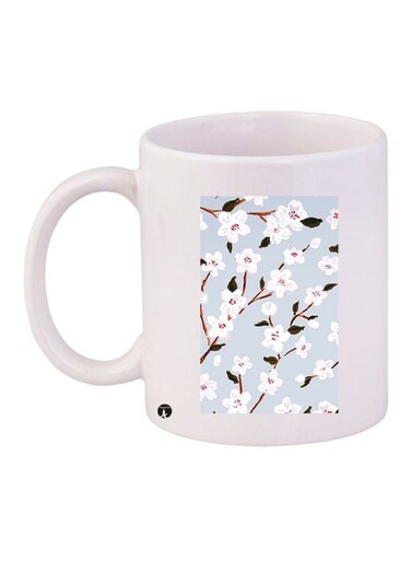 Flower Printed Coffee Mug White/Blue/Brown 11ounce