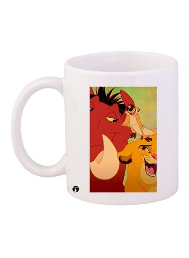 Cartoon Characters Printed Coffee Mug White/Yellow/Brown 11ounce