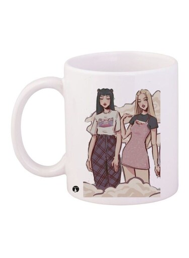 Printed Ceramic Coffee Mug White/Brown/Grey