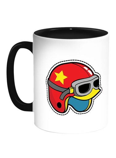 Sport Helmet Printed Coffee Mug White/Black 11ounce