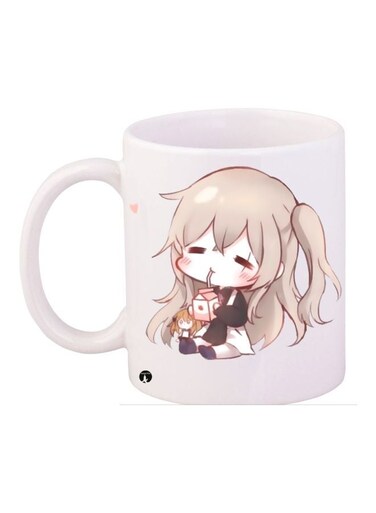 Anime Girl Printed Coffee Mug White/Grey/Blue 11ounce