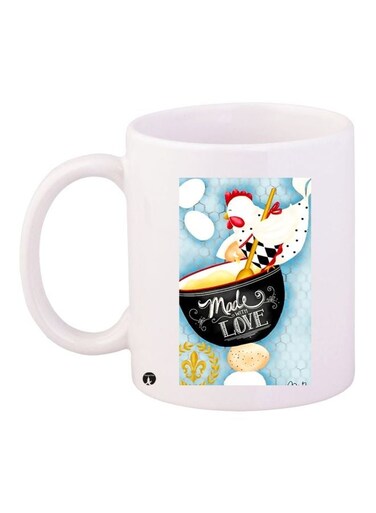 Printed Ceramic Coffee Mug White/Yellow/Red 11ounce