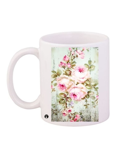 Floral Printed Coffee Mug White/Green/Pink 11ounce