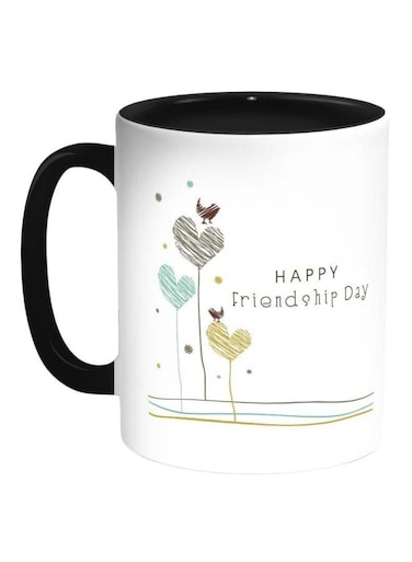 Happy Friendship Day Printed Coffee Mug Black/White/Green 325ml