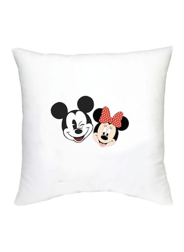 Mickey Mouse Printed Decorative Cushion White/Black/Red 16x16inch