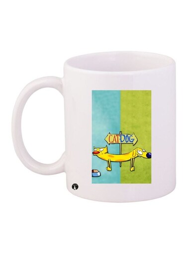 Catdog Printed Coffee Mug White/Green/Blue 11ounce