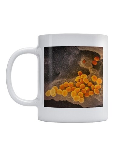 Corona Virus Printed Ceramic Mug White/Brown/Yellow