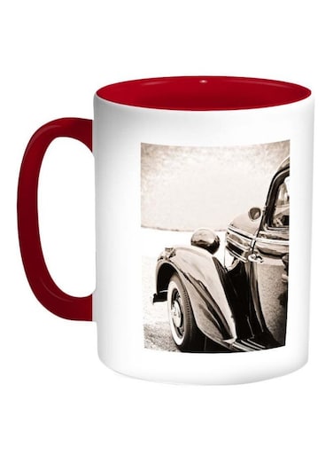 A Car Of Old Style Printed Coffee Mug Red/White/Grey 325ml