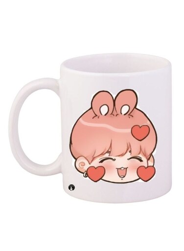 Cartoon Printed Coffee Mug White/Pink/Orange 11ounce