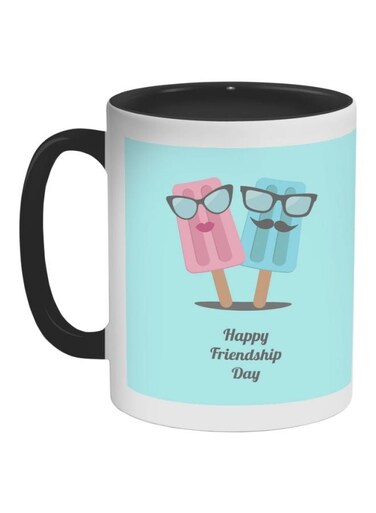 Happy Friendship Day Printed Coffee Mug Black/White/Blue 325ml