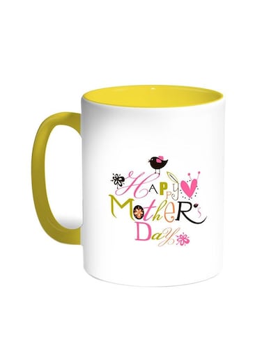 Happy Mother's Day Printed Coffee Mug Yellow/White 11ounce